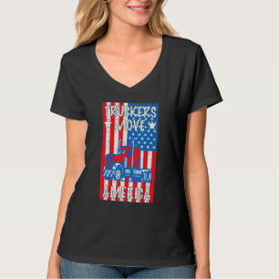 T-shirt Truckers 4 juillet Déplacer L'Amérique Drapeau Pat