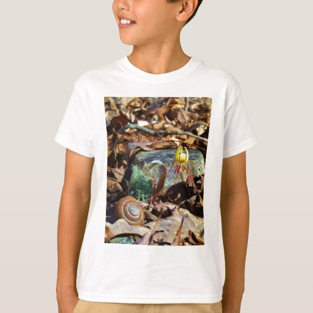 T-shirt Truite jaune et prune Lily et Coquille d'escargot (Devant)