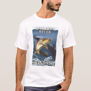T-shirt Truite pêchant la section transversale - rivière