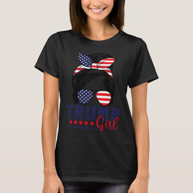 T-shirt Trump Girl No excuses Messy Bun Trump 2024 Ameri (Devant)