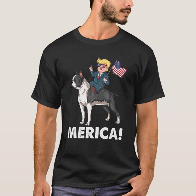 T-shirt Trump Merica Boston Terrier Dog American Hero 4E (Devant)