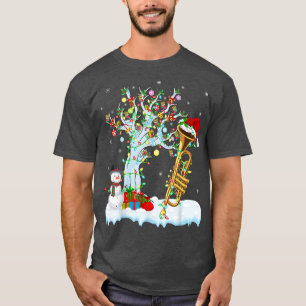 T-shirt Trumpet Music Xmas Tree Lighting Santa Hat Trumpet
