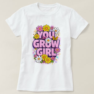 T-shirt Tu grandis fille - Citation motivationnelle floral
