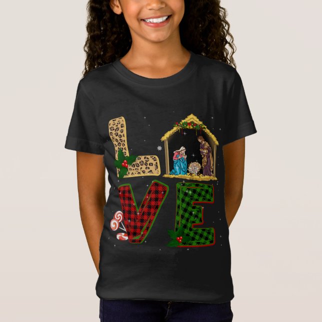 T-Shirt Tu Leopard Plaid Nativité de Noël Costume Christ (Devant)