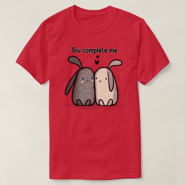 T-shirt Tu me complètes de mignons lapins en amour (Design devant)
