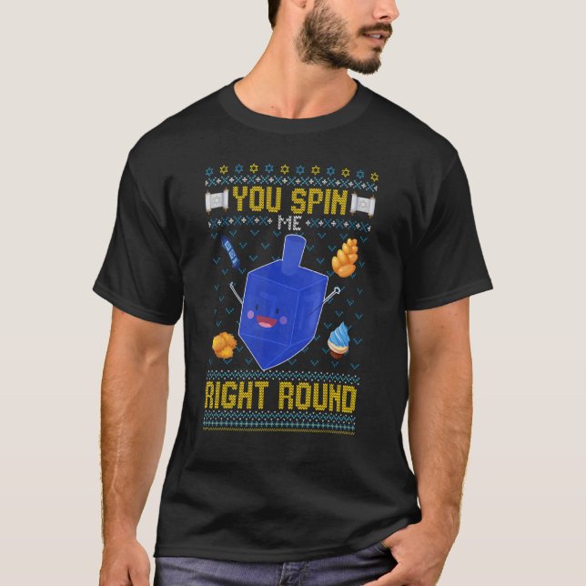 T-shirt Tu M'Entoures Droit Rond Dreidel Hanoukka Vilain (Devant)