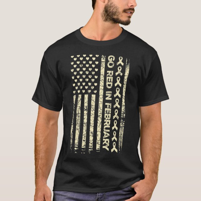 T-shirt Tu Red Ribbon Heart Disease Awareness Don America (Devant)