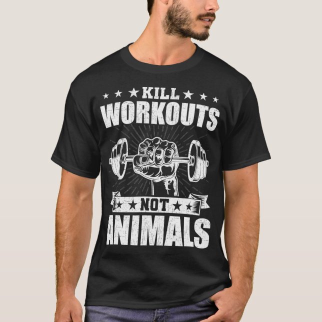 T-shirt Tuer entraînement pas animaux Vegan Bodybuilding (Devant)