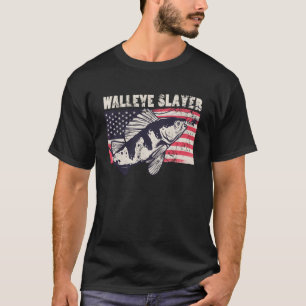 T-shirt Tueur de walleye pêcheur extérieur drapeau américa