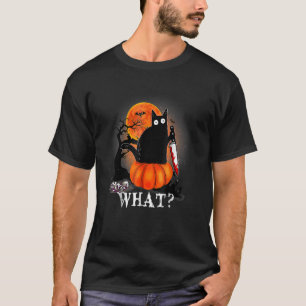 T-shirt Tueur Halloween Lune effrayante Chat noir avec cou
