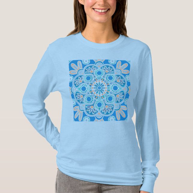 T-shirt Tuile à manches longues bleu pour femmes motif T-s (Devant)