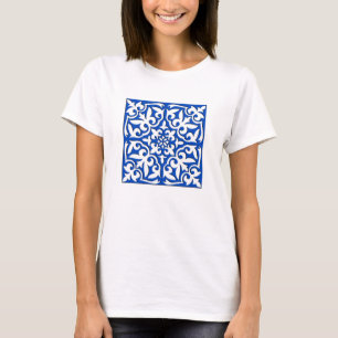 T-shirt Tuiles marocaines - bleu cobalt et blanc