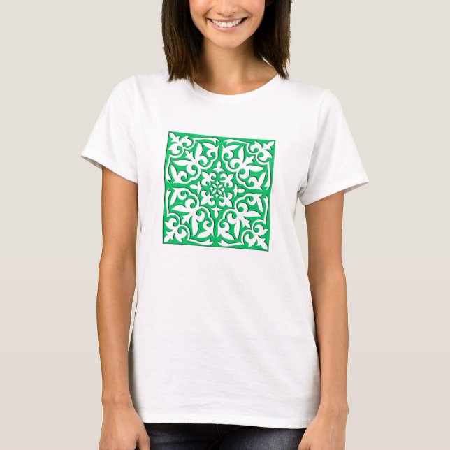 T-shirt Tuiles marocaines - Jade vert et blanc (Devant)