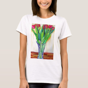 T-shirt tulipe rose et rouge aquarelle art