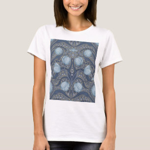 T-shirt Tulipes rétro nouveau en bleu et étain
