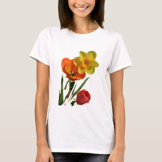 T-shirt Tulipes rouges et fleurs de jonquille jaunes