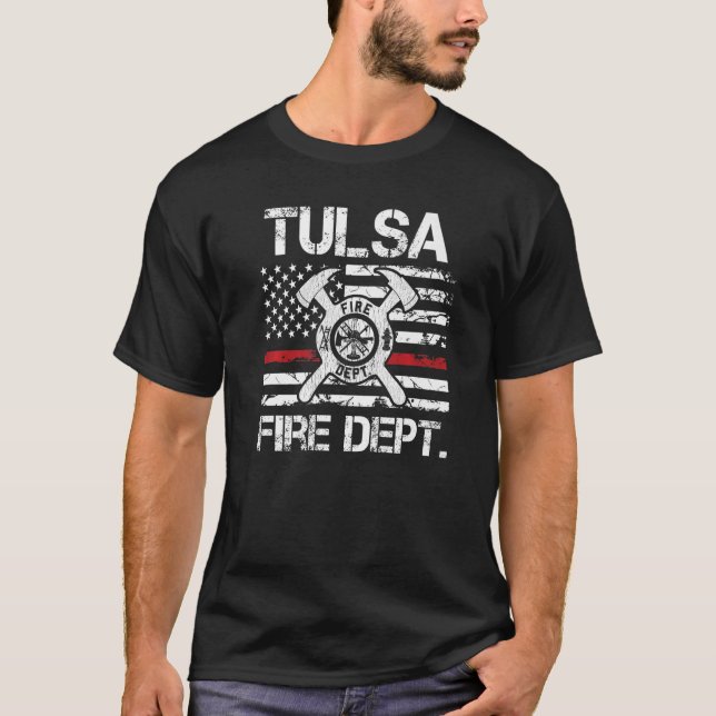 T-shirt Tulsa Oklahoma Fire Service Mince Ligne Rouge Feu (Devant)