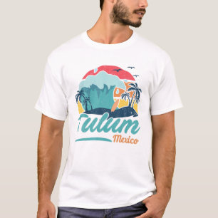 T-shirt Tulum Mexico Plage été Surf Coucher de soleil Palm