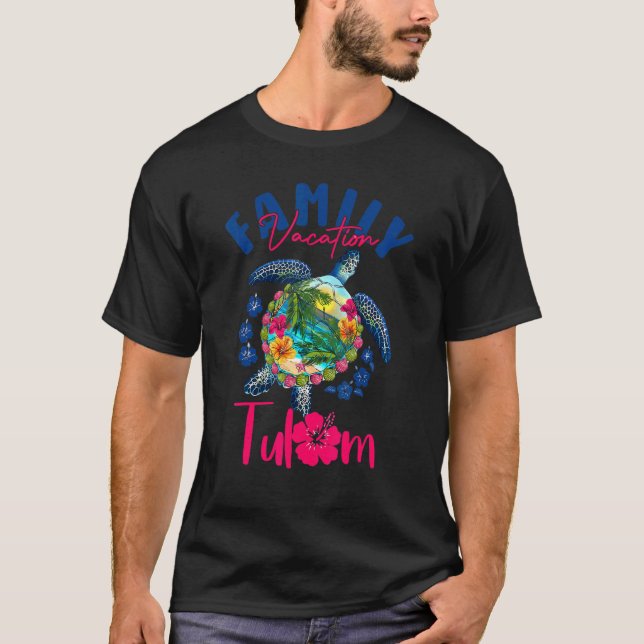 T-shirt Tulum Mexique Vacances Mer Tortue Bleue Match Fami (Devant)