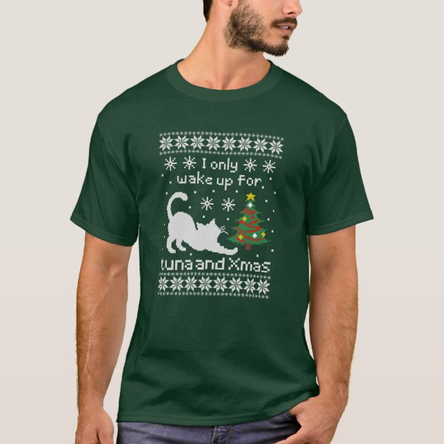 T-shirt Tuna & Xmas – Pixel Cat Ugly Christmas  (Devant)