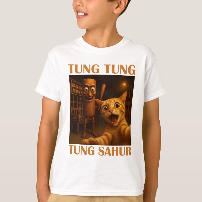 T-shirt tung sahur chat selfie Funny Italien Brainrot (Devant)