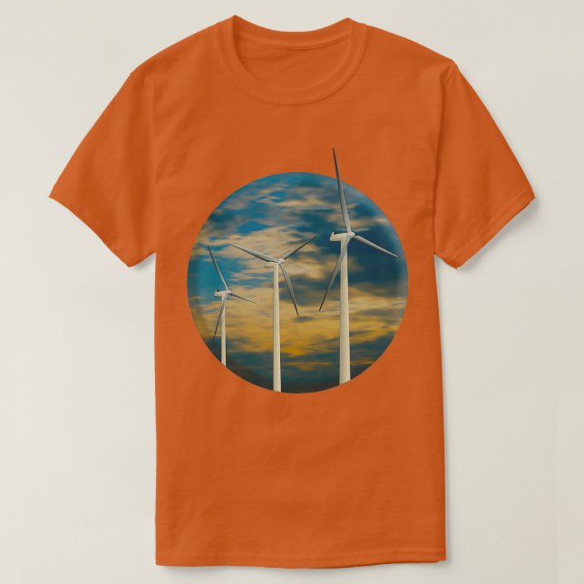 T-shirt Turbines éoliens brûlées Ciel orange (Design devant)