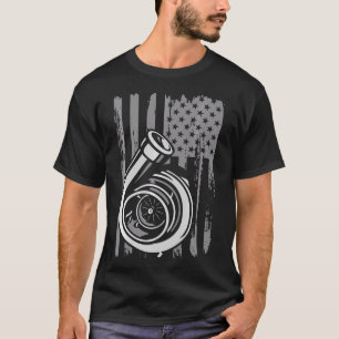 T-shirt Turbo Us Flag Tuner Car Guy Voiture Amateur De Cou