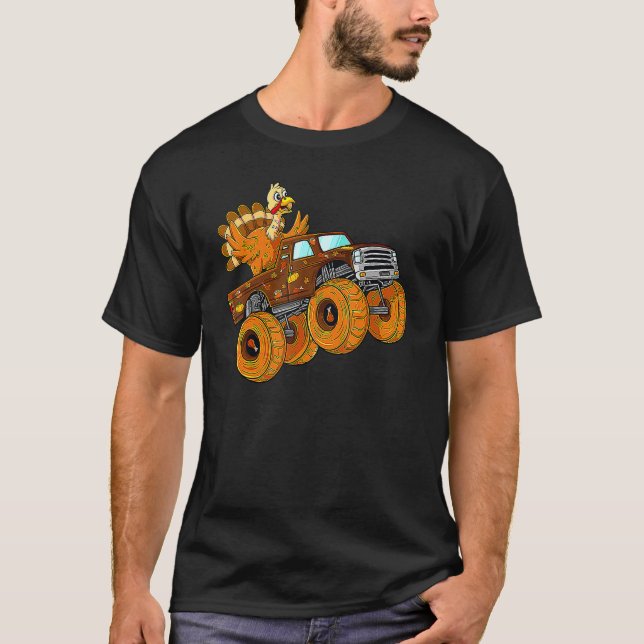T-shirt Turkey Riding Monster Truck Thanksgiving Day Boys  (Devant)