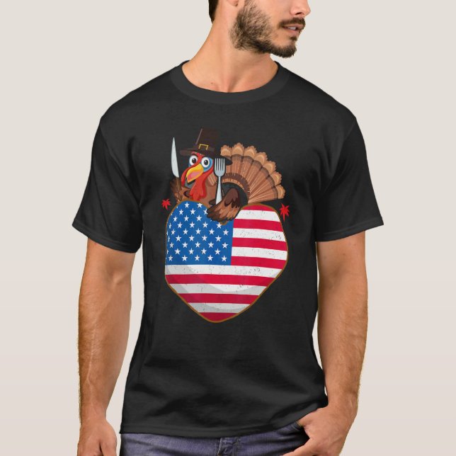 T-shirt Turkey USA Flag Thanks Giving American  Thanksgivi (Devant)