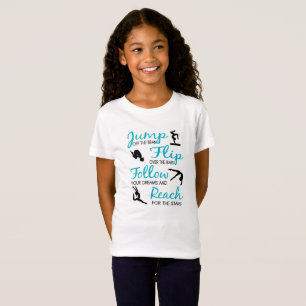 T-shirt turquoise de gymnastique de filles