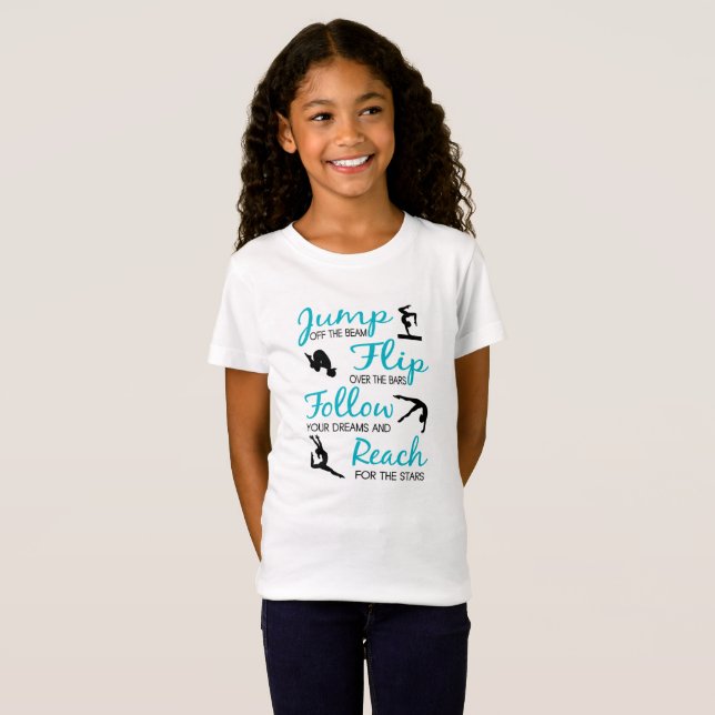 T-shirt turquoise de gymnastique de filles (Devant entier)