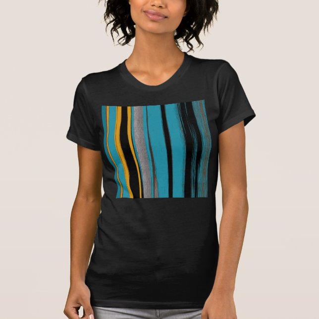 T-shirt Turquoise Et Noire - Bandes D'Art Abstraites (Devant)