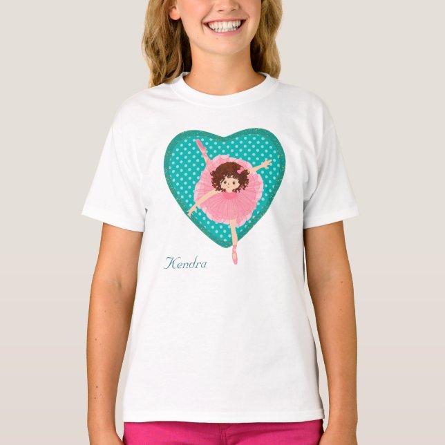 T-shirt Turquoise Polkadot Coeur Ballerina rose (Devant)