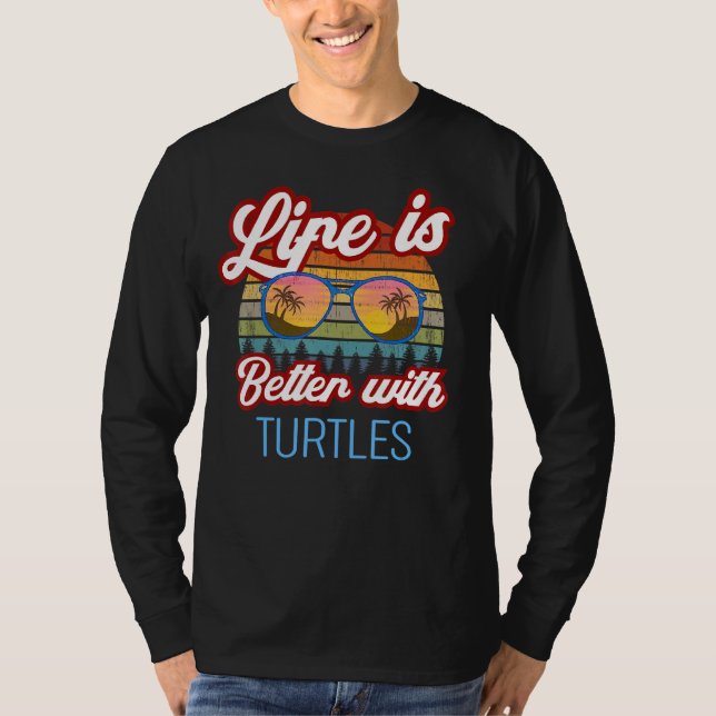 T-shirt Turtle Retro Sunset Life Is Better With Turtles ! (Devant)
