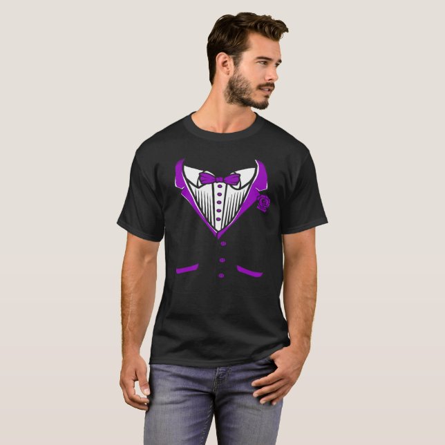 T-Shirt Tuxedo Avec Cravate Bow Violet (Devant entier)