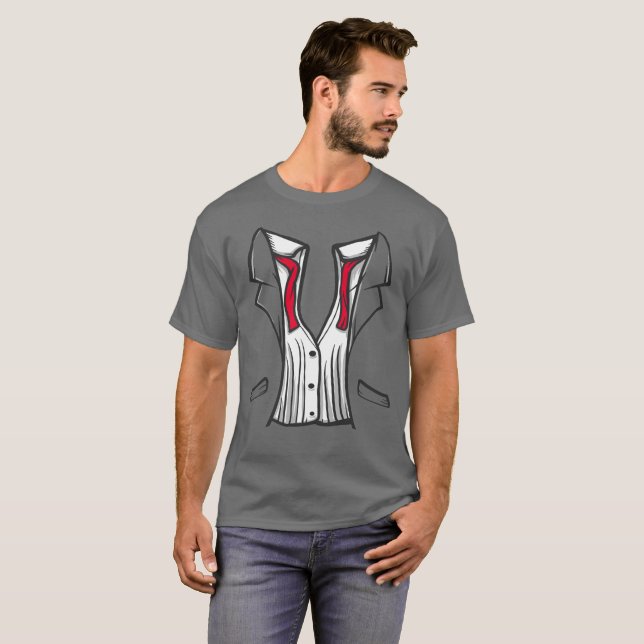 T-Shirt Tuxedo Avec Cravate Rouge (Devant entier)