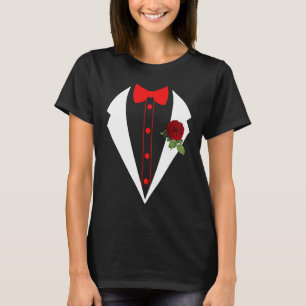 T-shirt Tuxedo Avec Fleur Rouge Mariage Fake Tux Bachelor 