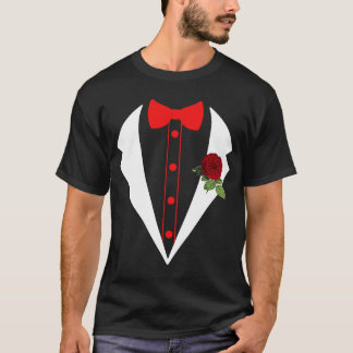 T-shirt Tuxedo Avec Fleur Rouge Mariage Fake Tux Bachelor 