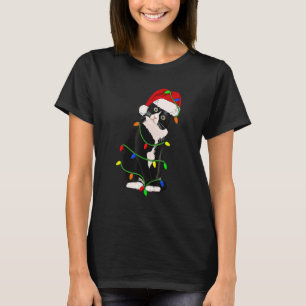 T-shirt Tuxedo Cat Meow Père Noël Tuxie Feux d'arbre de No