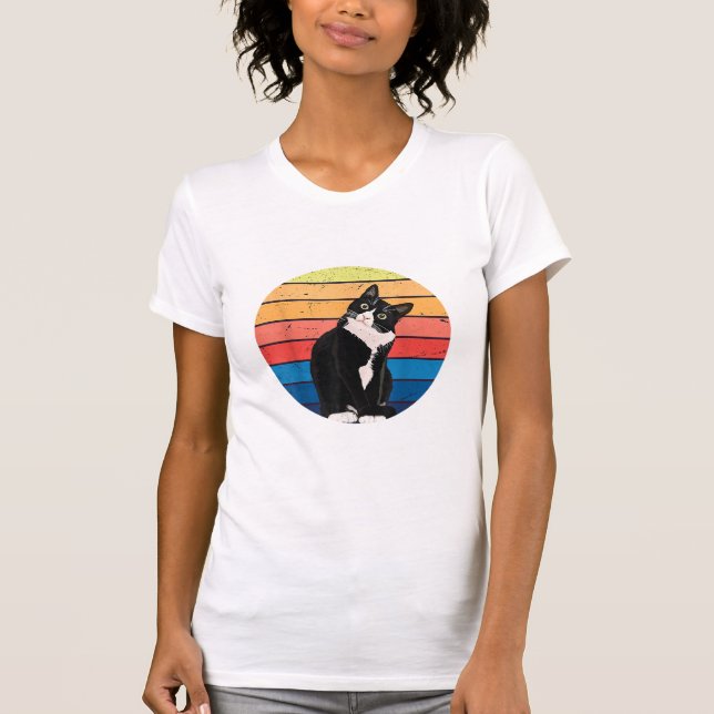 T-shirt Tuxedo Chat Cadeau Couleurs rétro pour Amoureux de (Devant)