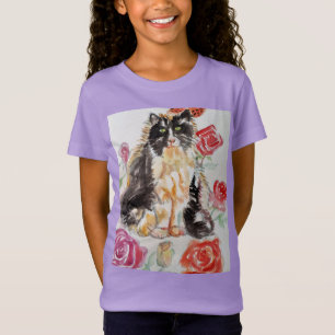 T-Shirt Tuxedo Chat Cute Rose Fleurs Chats Aquarelle Rose