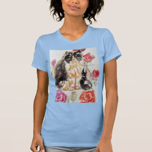 T-shirt Tuxedo Chat Cute Rose Fleurs Chats Aquarelle Rose