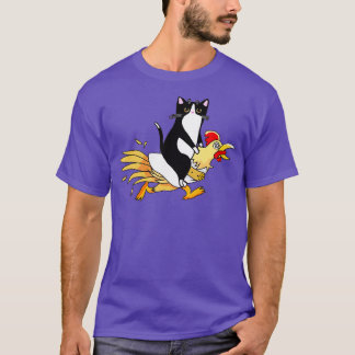T-shirt Tuxedo Chat Riding a Chicken for Men Femmes Catfat