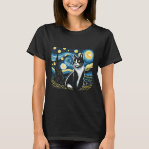 T-shirt Tuxedo Chat Starry Peinture de nuit Tuxedo Proprié