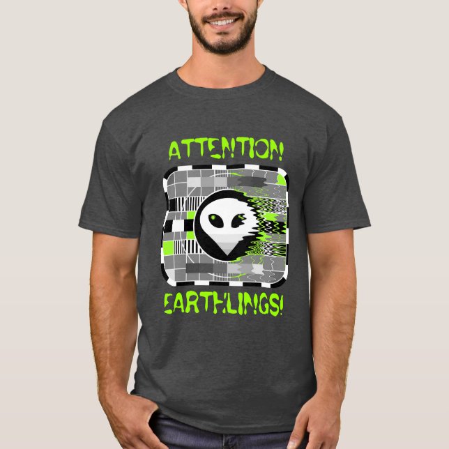T-shirt TV Alien 'ATTENTION REGARDE ! ', gris basique pour (Devant)