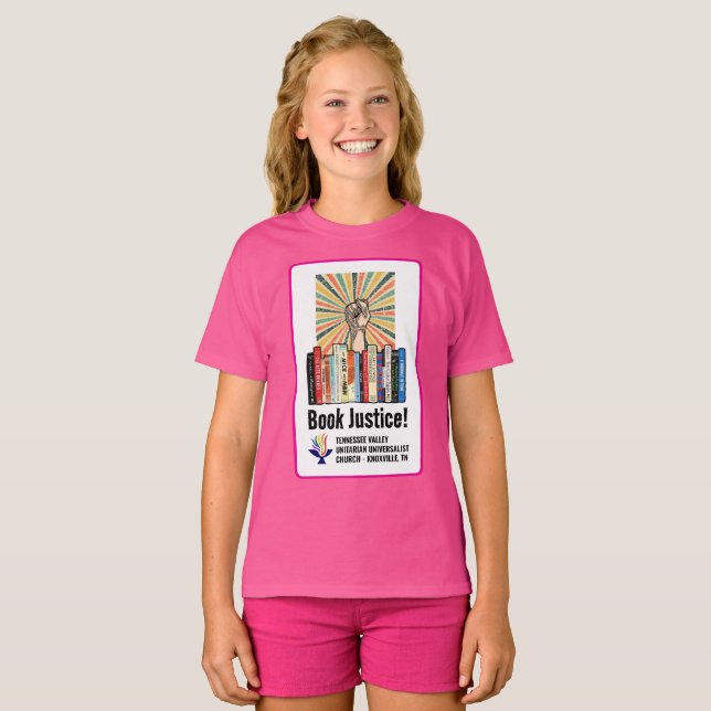 T-shirt TVUUC - Livre Justice! (Devant entier)