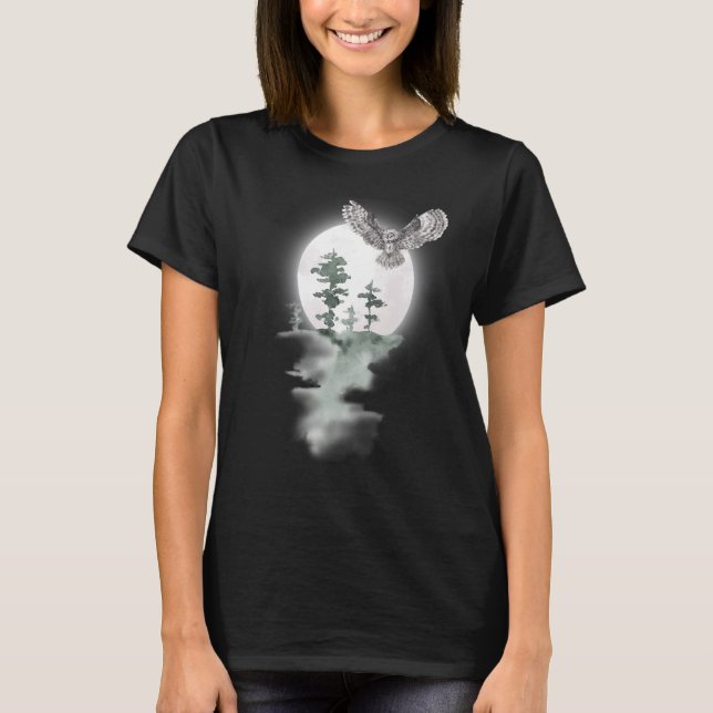T-shirt TWEAR TEE's Night Owl HunterForest Full Moon Graph (Devant)