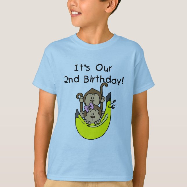 T-shirt Twins Monkey Boy and Girl 2e anniversaire (Devant)