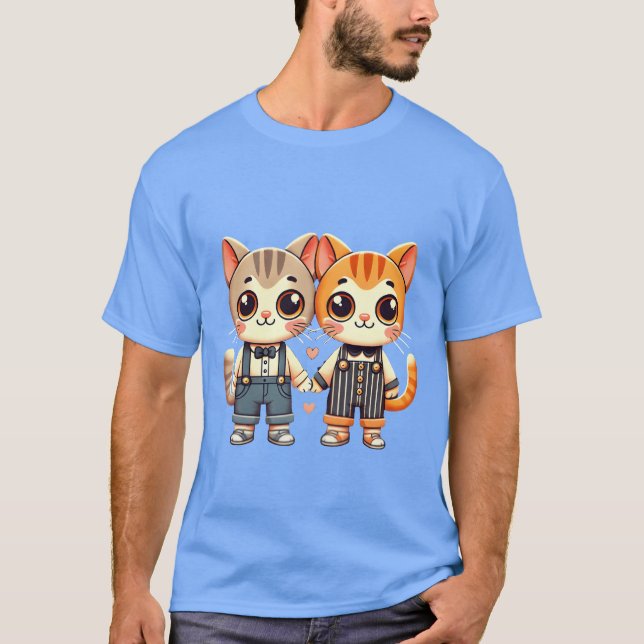 T-shirt Two Cute Cat Friends Holding Hands boy (Devant)