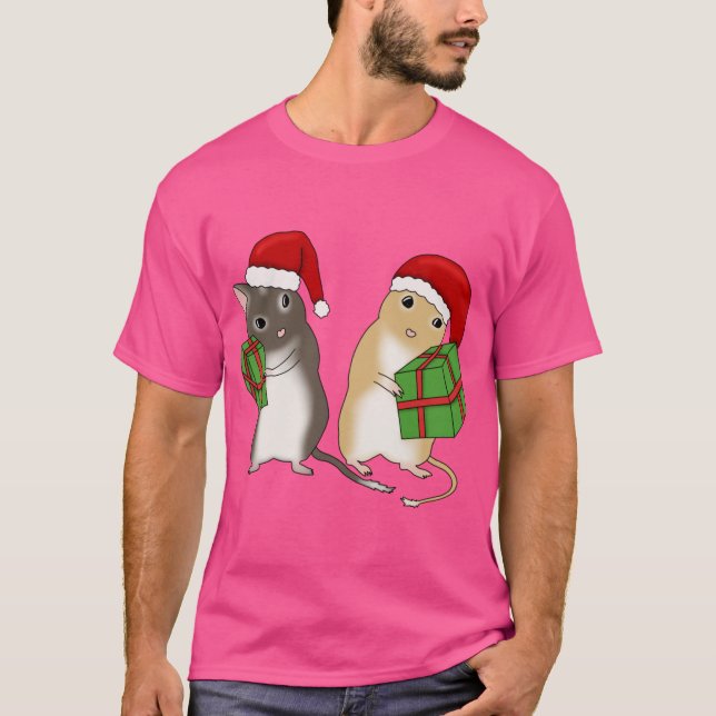 T-shirt Two cute gerbils with Christmas hats and presents  (Devant)